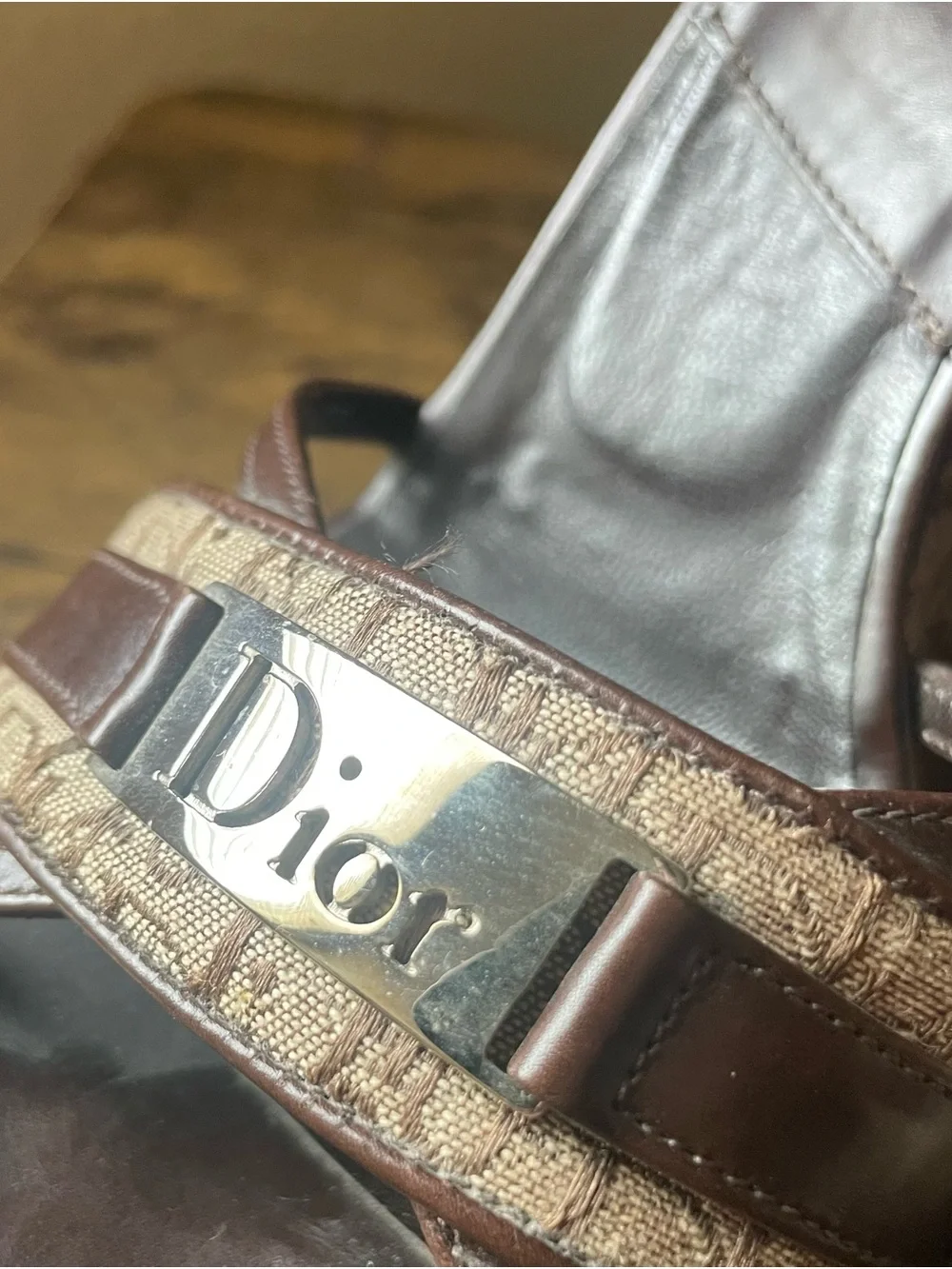 Vintage Dior Brown Monogram Canvas Wedge Sandals